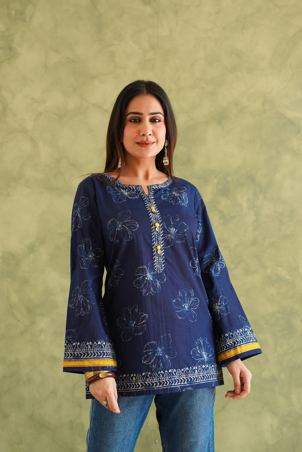 ROYAL BLUE FLORAL COTTON KURTI
