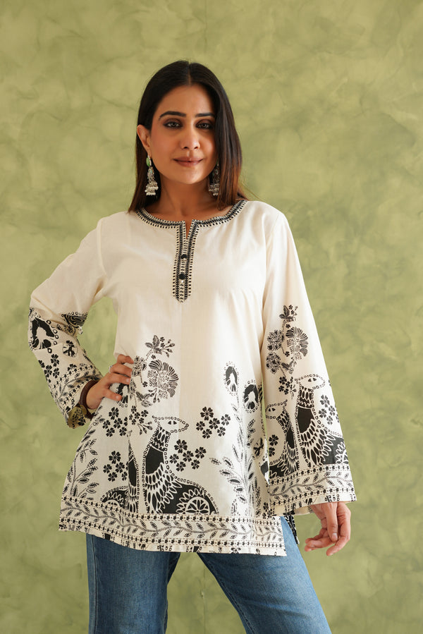 Off-WHITE TROPICAL COTTON KURTI