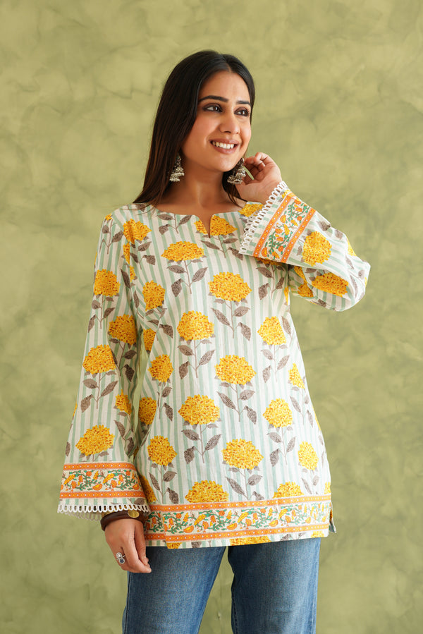 YELLOW STRIPES COTTON KURTI