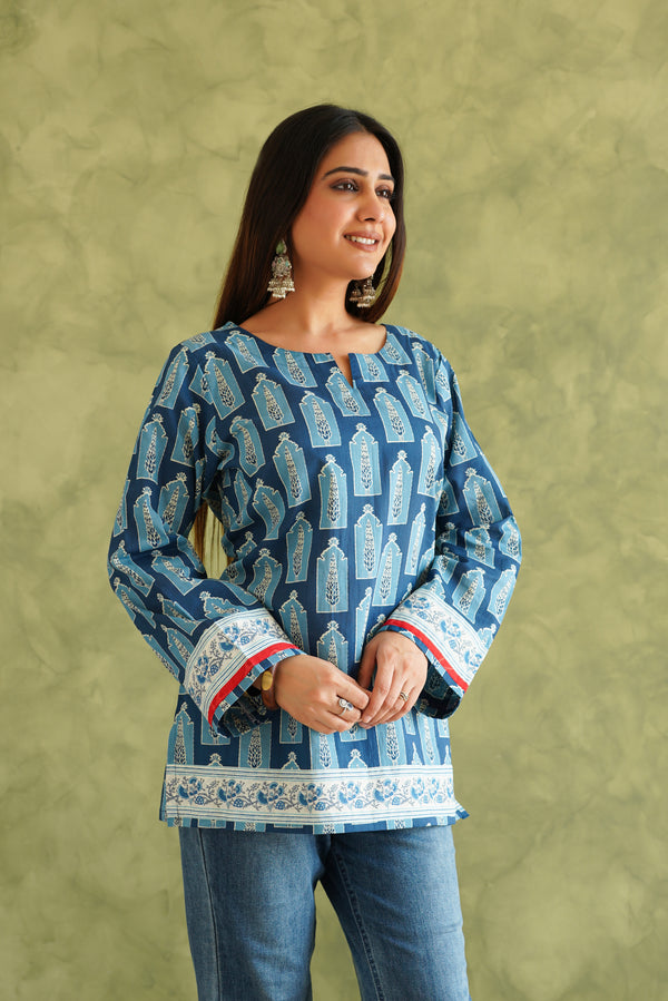BLUE MOTIF COTTON KURTI