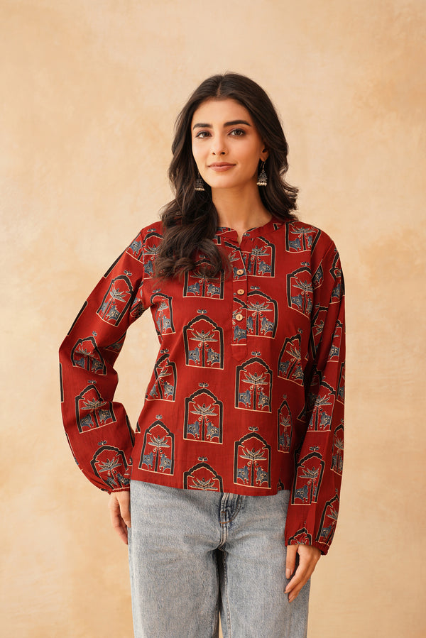 Maroon Motif Everyday Top