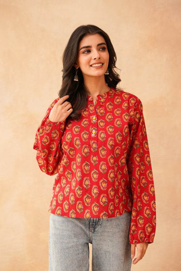 Red Motif Everyday Top