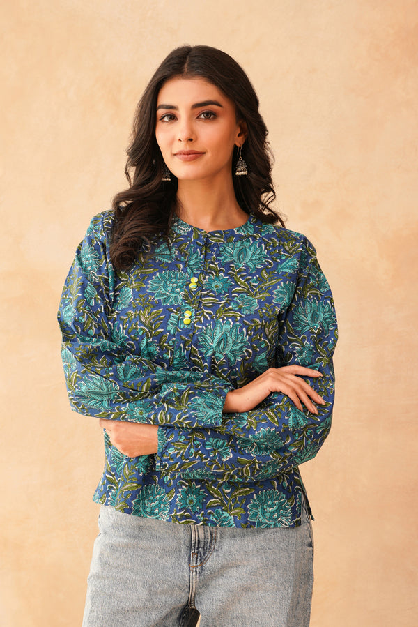 Blue Fresh Floral Everyday Top