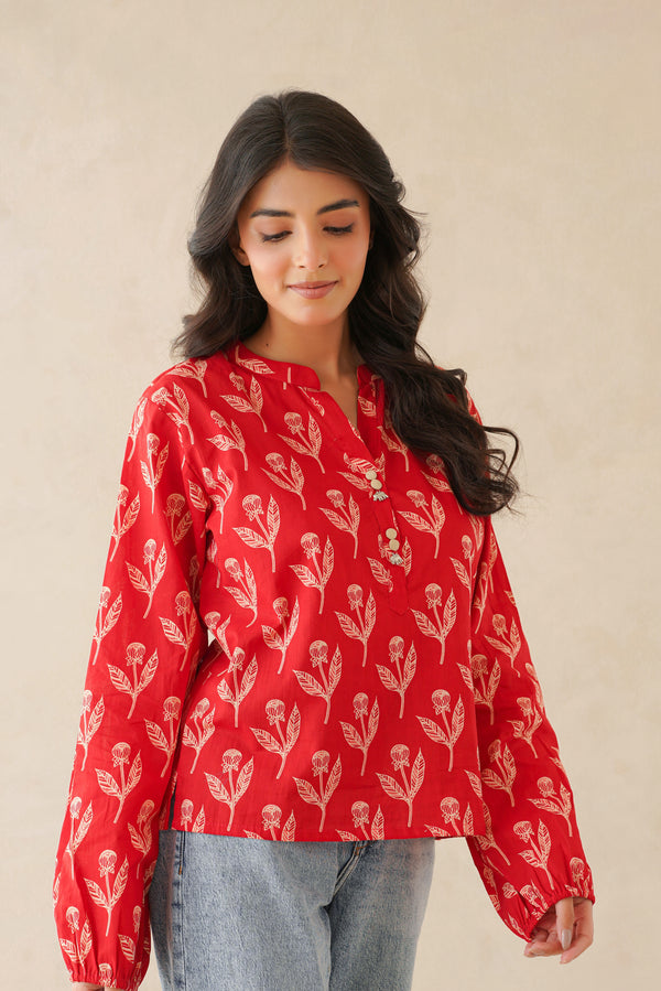 Red Floral Everyday Top